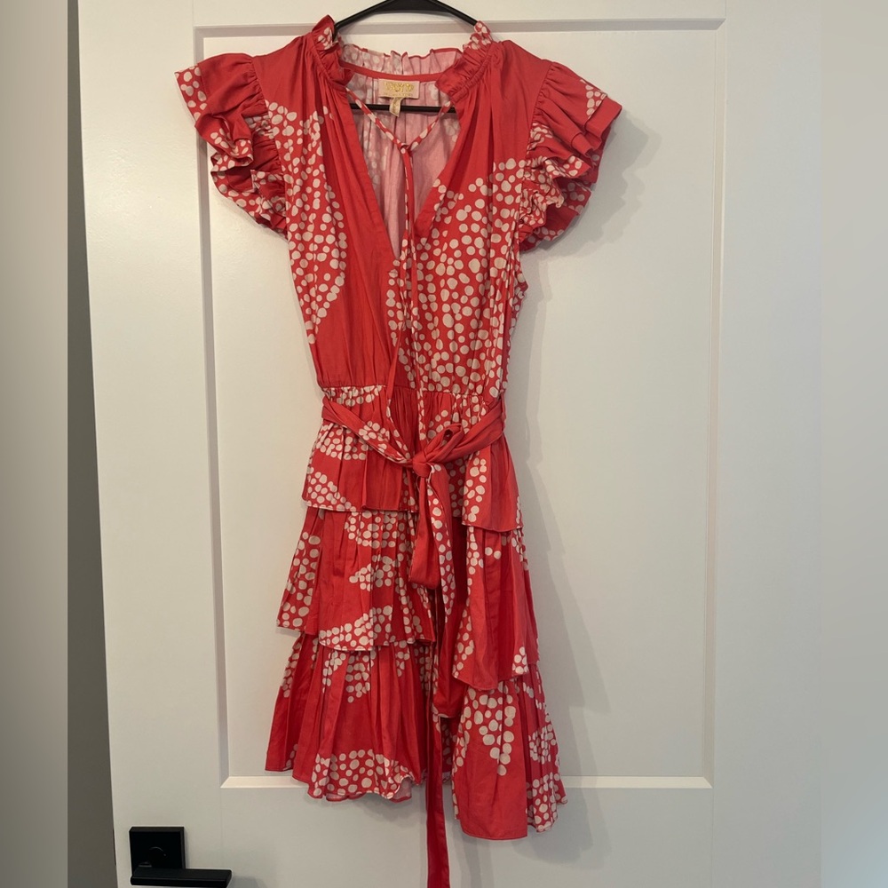 Coral Polka Dot Ruffle Tiered Mini Dress